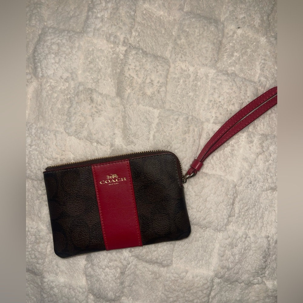 Coach Brown and Red Wristlet